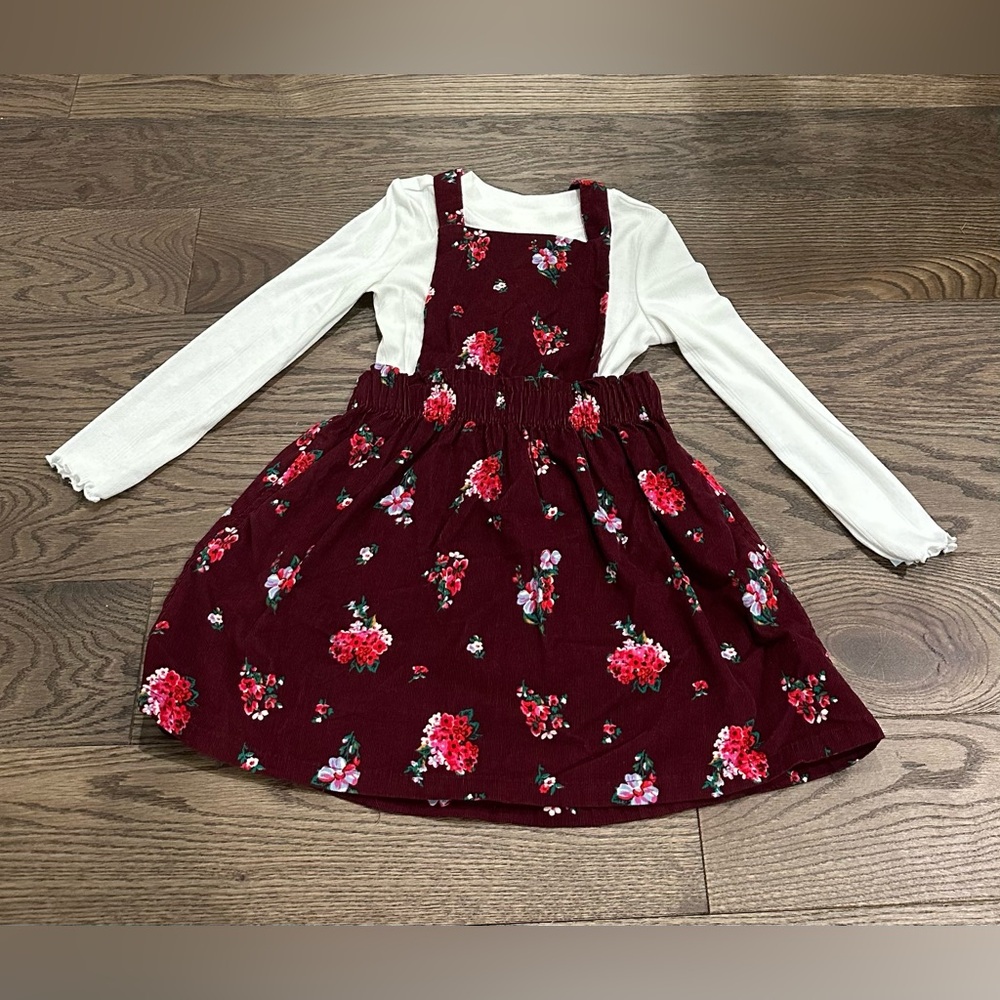 Cat & Jack 5T Red Floral Corduroy Skirtall Dress Set NWT